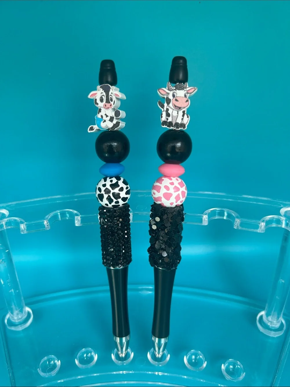 Kids Cow-Themed Beaded Pens set of 2